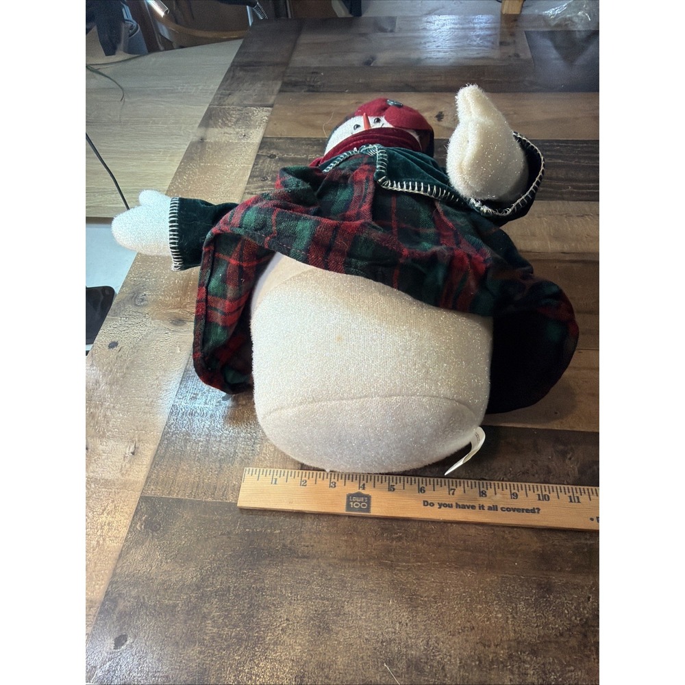 Christmas Snow Woman Plush Doll 18" Plaid Dress Velvet Cape Hat Shelf Sitter Vtg - Picture 16 of 16